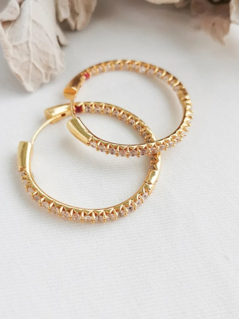 Alicia Bonnie Twinkle Delight Gold White Crystal Large Hoop Earrings NEW Perfect - Picture 3 of 3